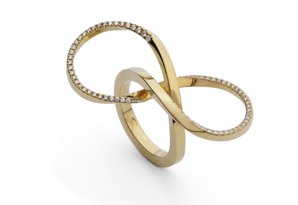 Forged 18ct gold pave diamond loop ring