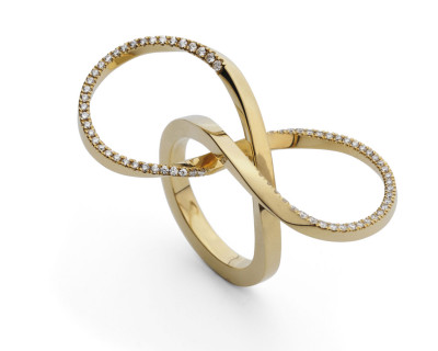 Forged 18ct gold pave diamond loop ring