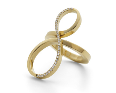 Forged gold and pave diamond figure of eight cocktail ring