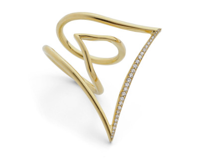 Angular 18ct gold wire pave diamond cocktail ring
