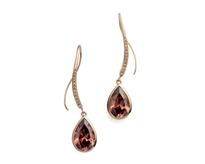 Forged rose gold Malay zircon and diamond bridal earrings