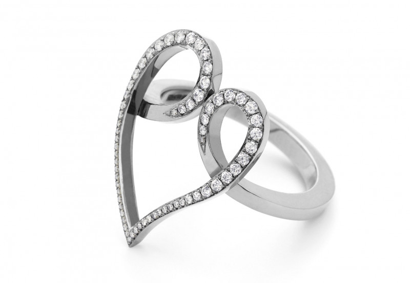 18ct white gold and diamond forged heart ring