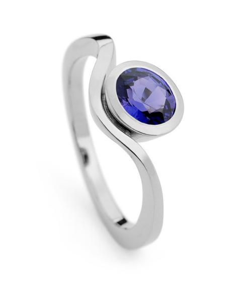 Colourful engagement ring with blue spinel and white gold