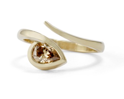 ‘Twist’ 18ct yellow gold and pear shaped cognac diamond engagement ring