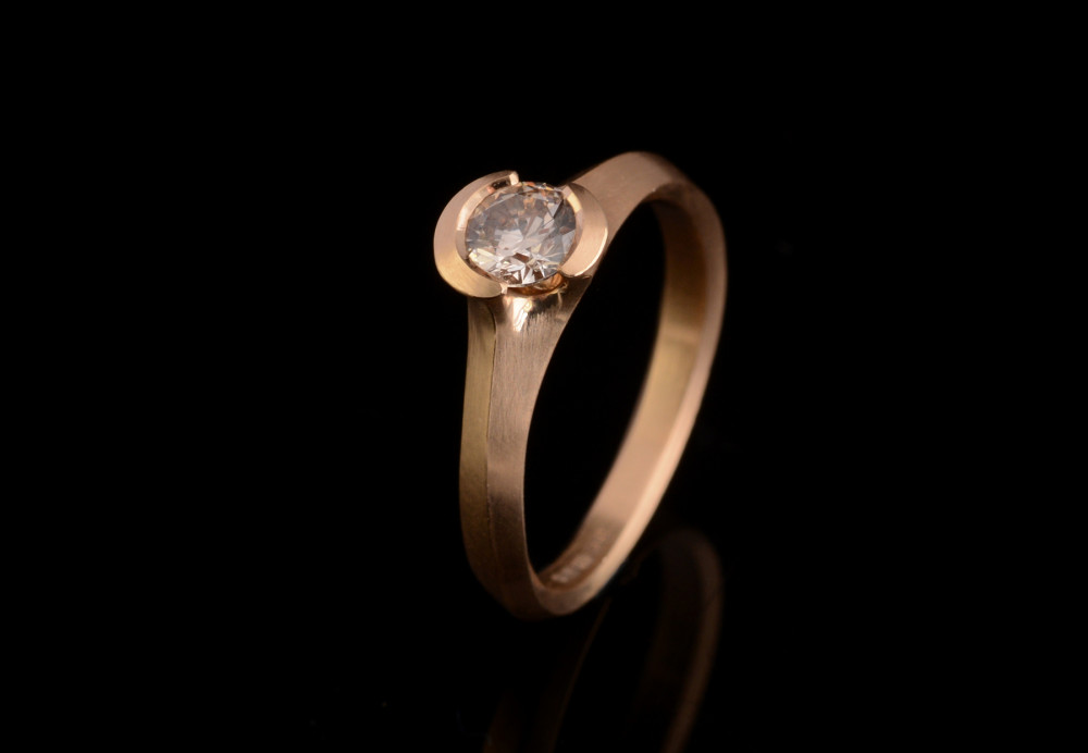 Carved rose gold and cognac diamond Arris ring commission