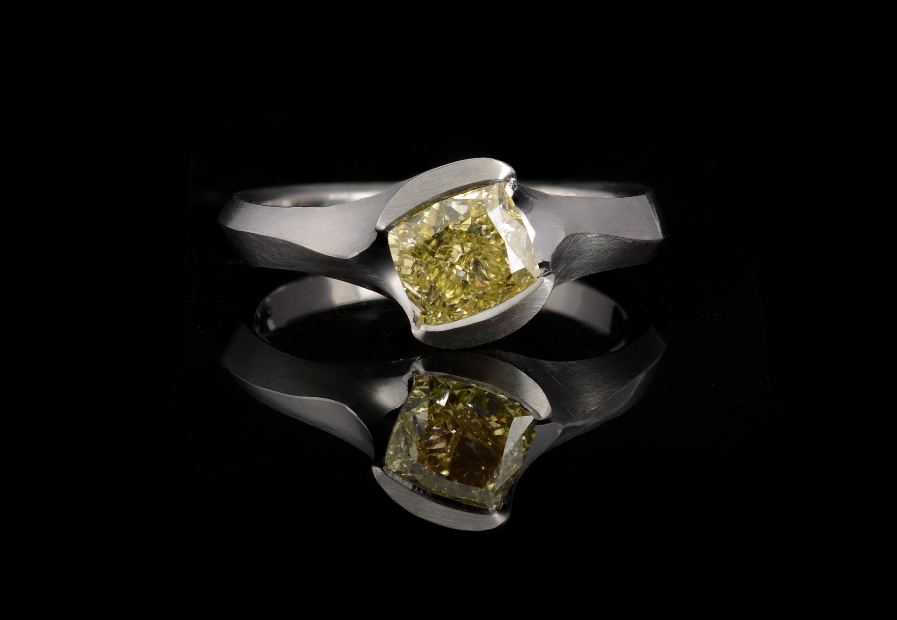Arris cushion-cut yellow diamond and platinum engagement ring