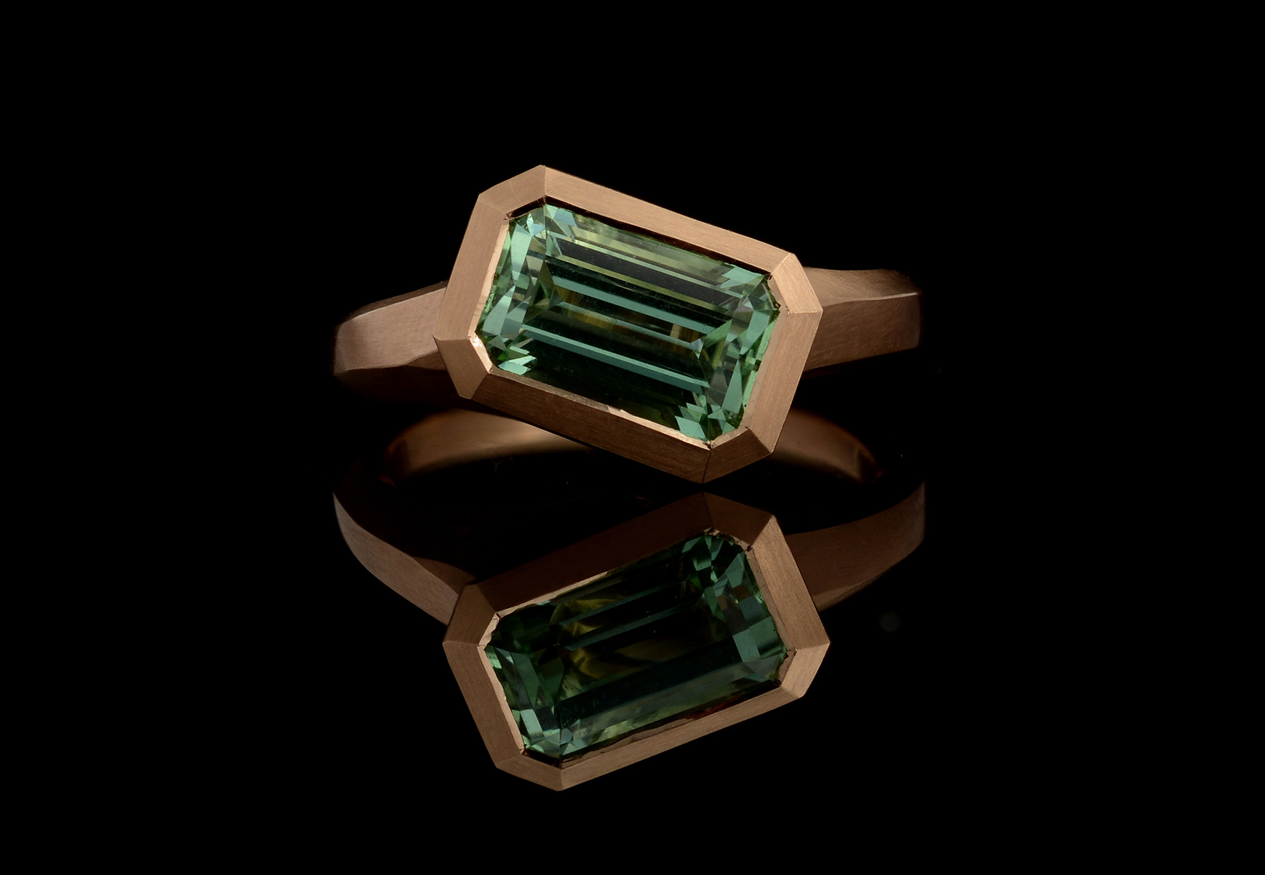 Rose gold Arris ring with mint green tourmaline