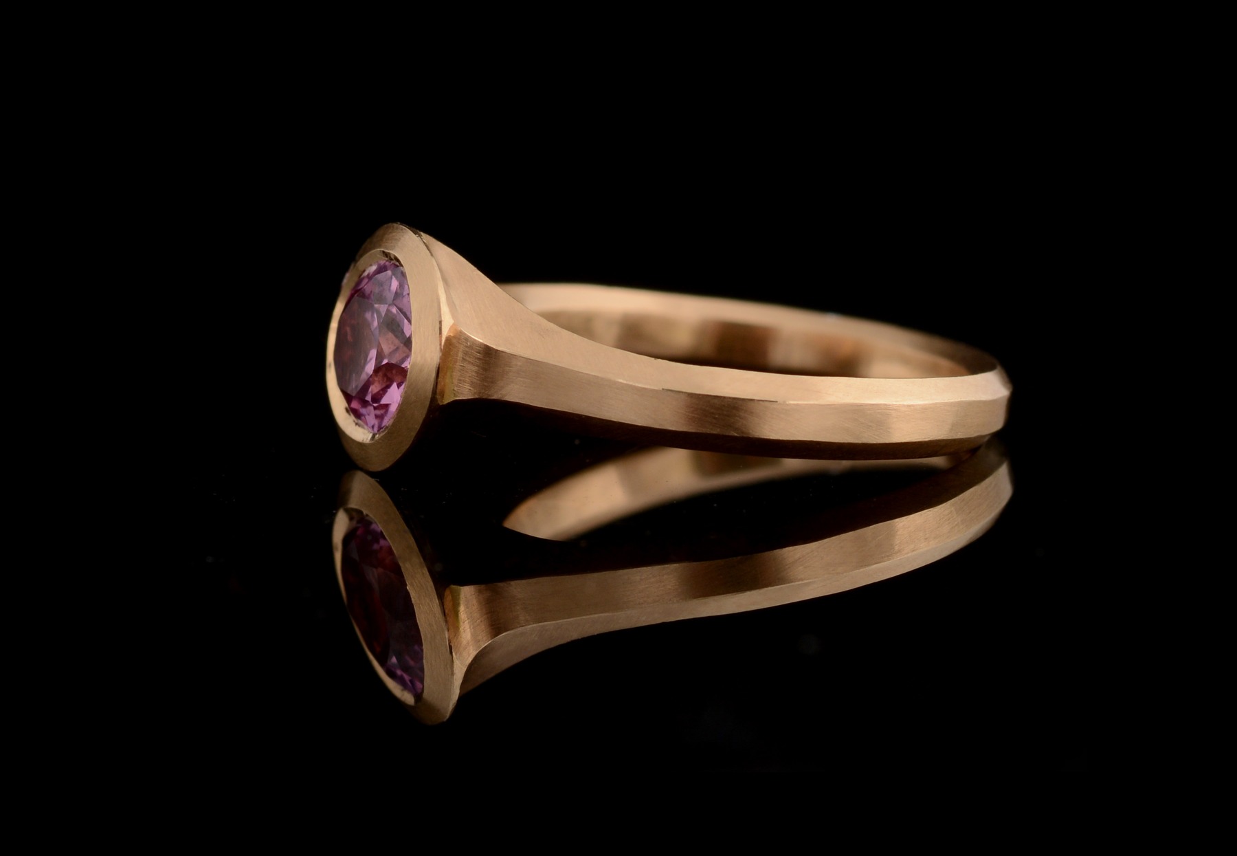 Rose gold Arris ring with oval pink spinel and pink diamonds