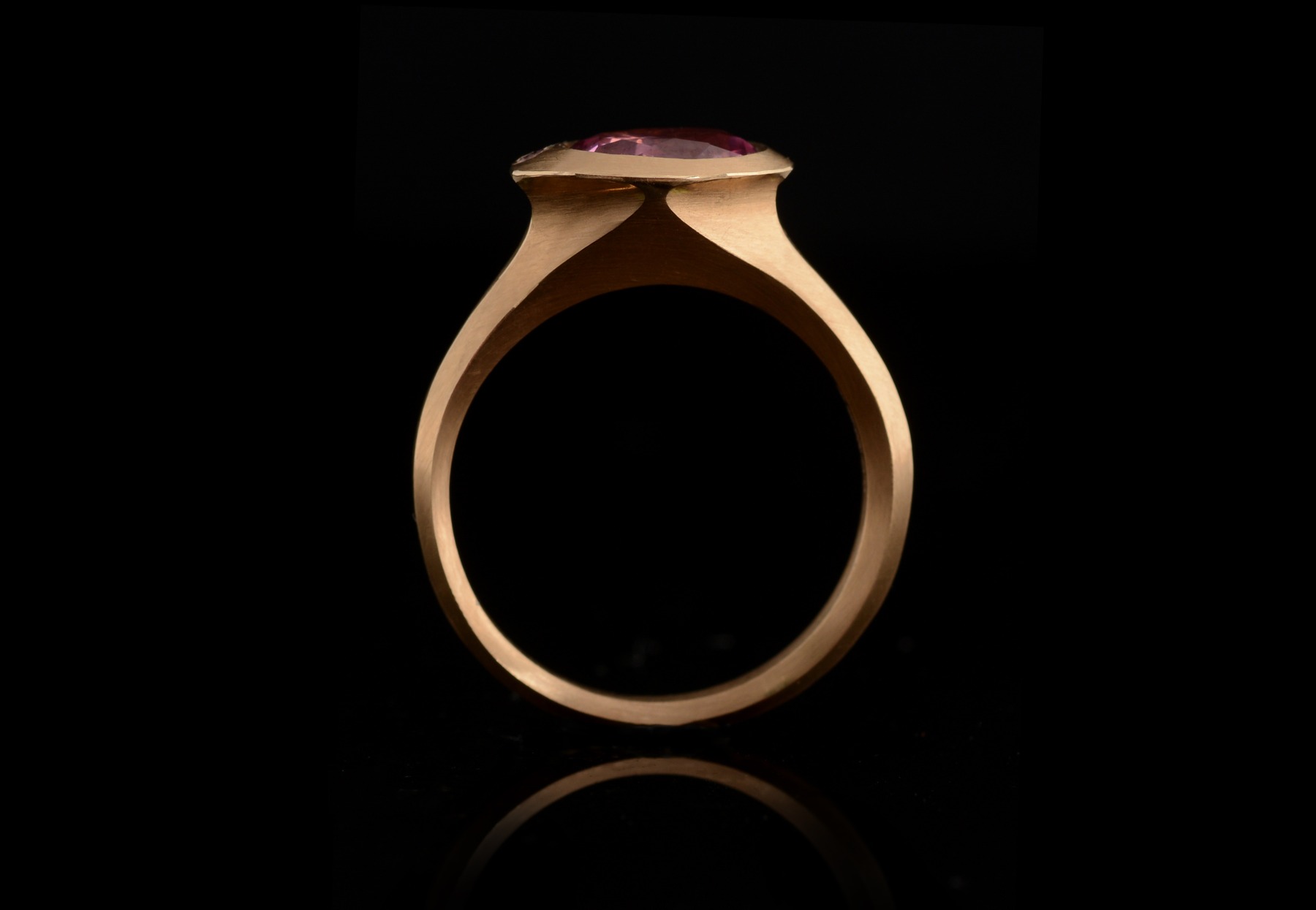 Carved rose gold Arris ring with oval pink spinel and pink diamonds
