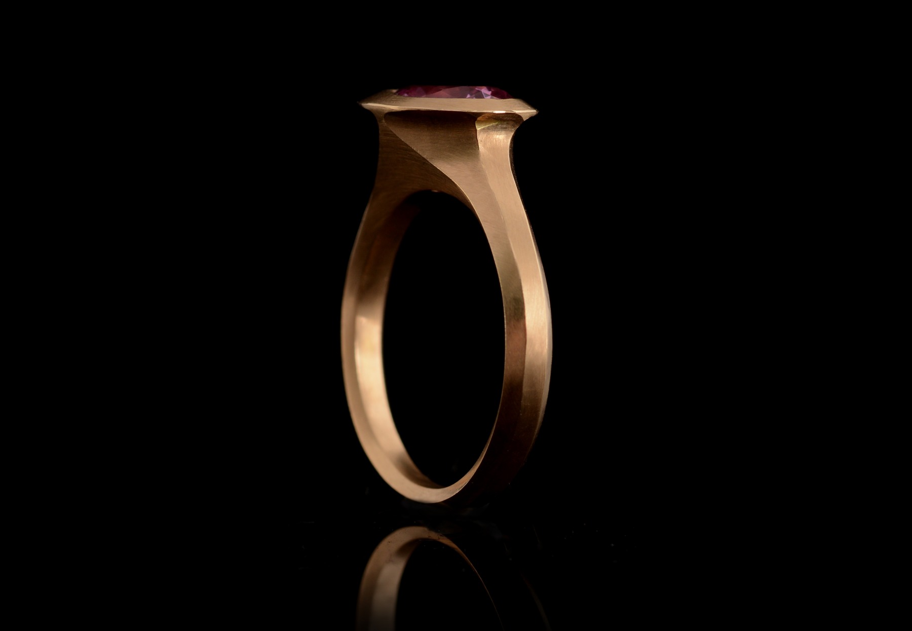 Carved 18ct rose gold Arris ring with oval pink spinel and pink diamonds