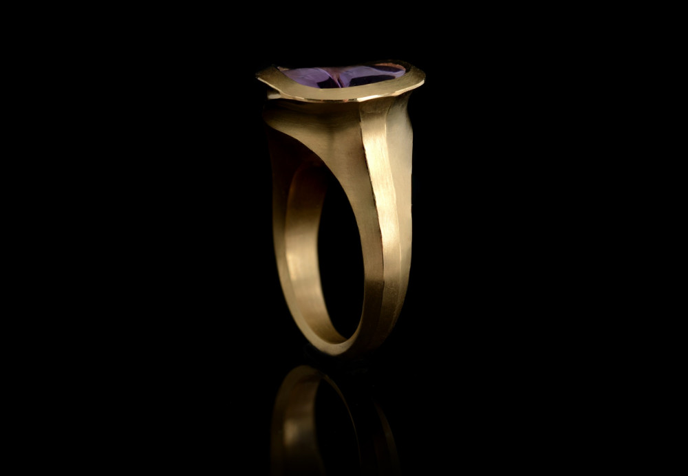 Yellow gold and amethyst carved Arris cocktail ring