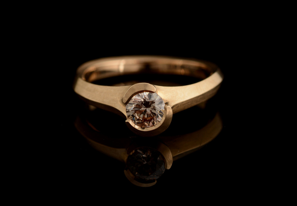 Rose gold and cognac diamond Arris ring commission