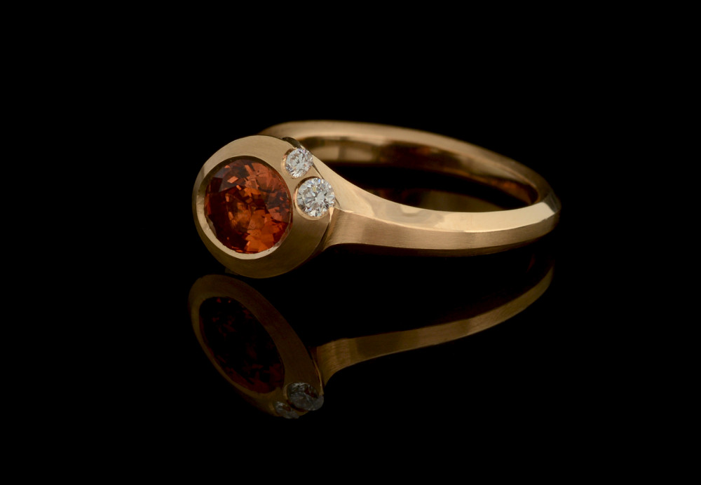Oval orange sapphire white diamond rose gold Arris ring