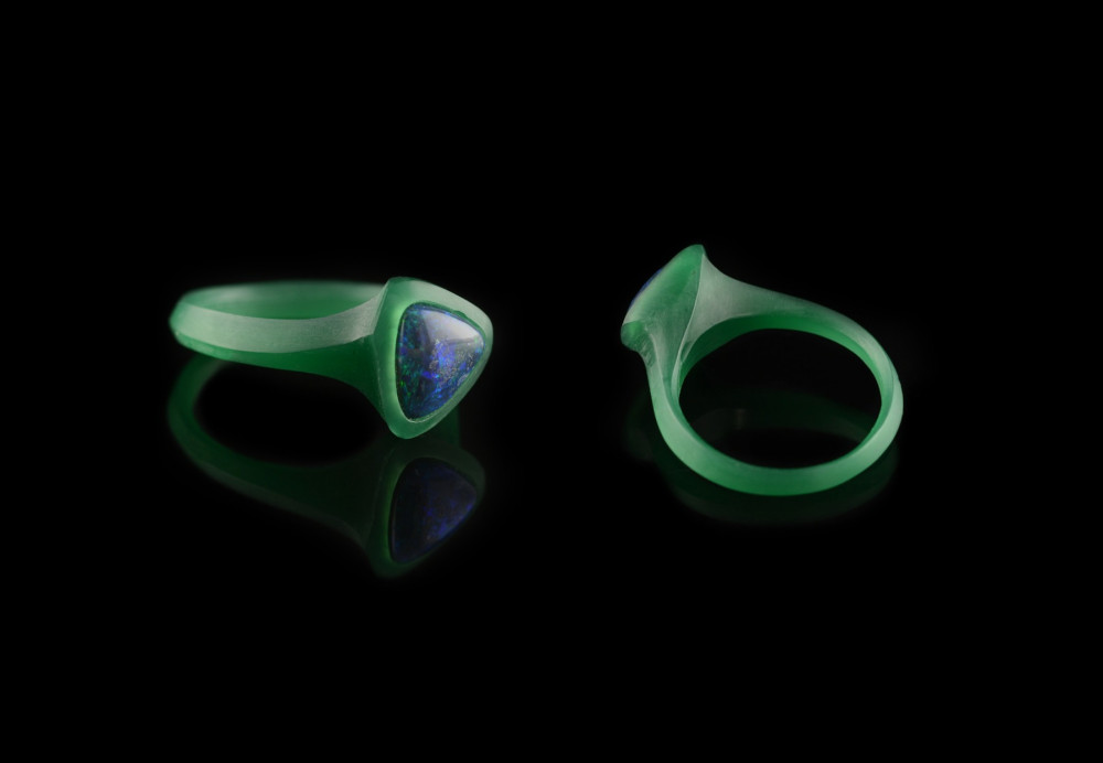 Carved wax model for gold and opal cocktail ring