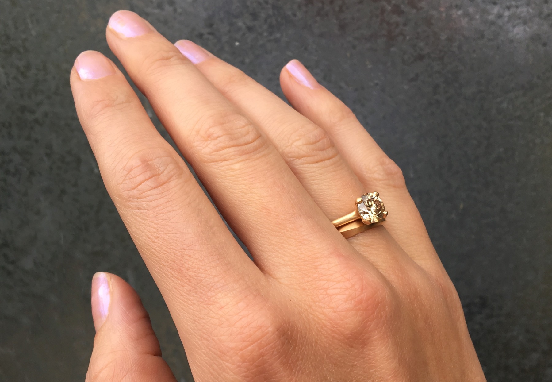 Cognac diamond rose gold engagement wedding ring set