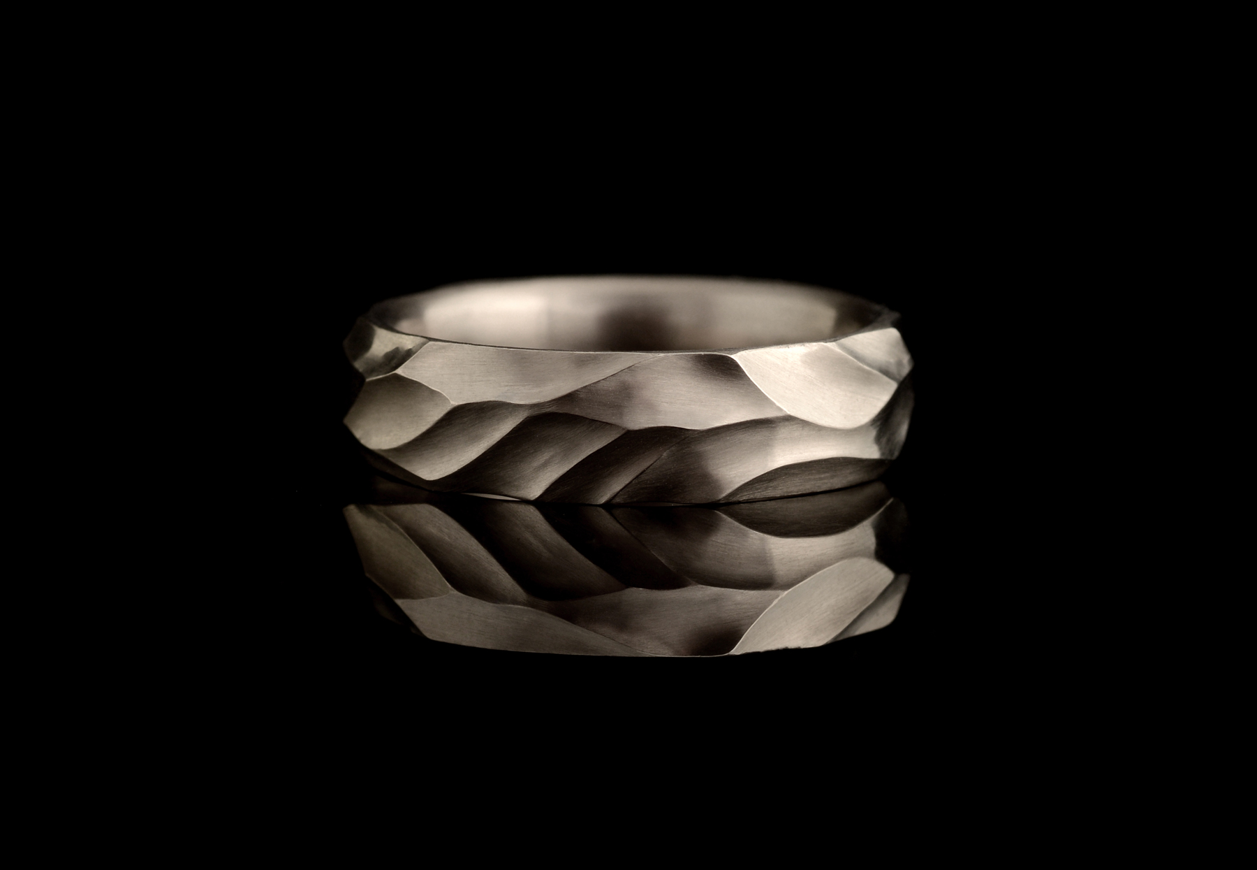 Dune textured hand-carved wedding band in white gold