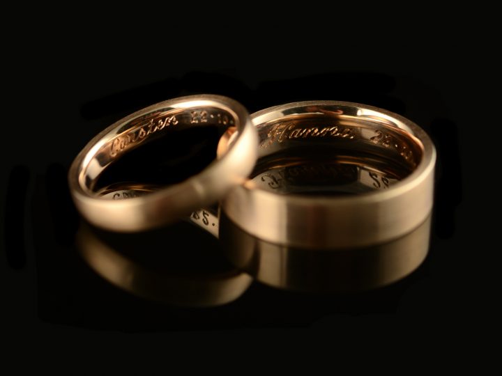 Engraved recycled rose gold wedding band commission