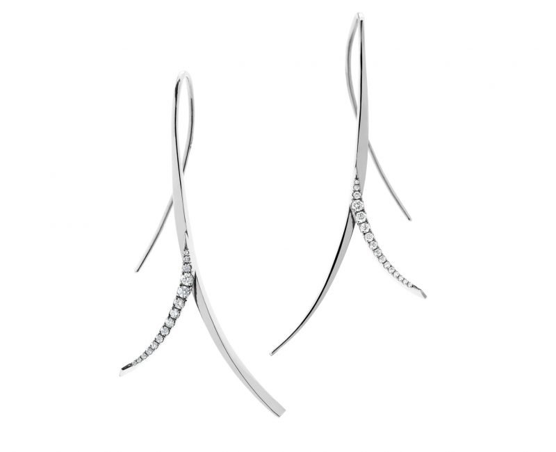 Forged white gold and diamond drop earrings