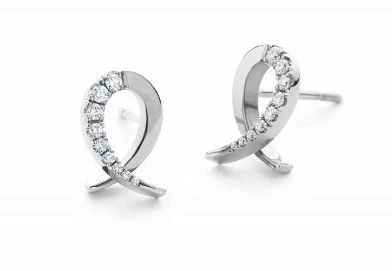 Forged white gold and diamond stud earrings