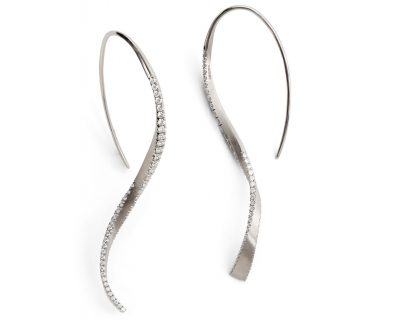 Hand-forged white gold and diamond twisted drop earrings