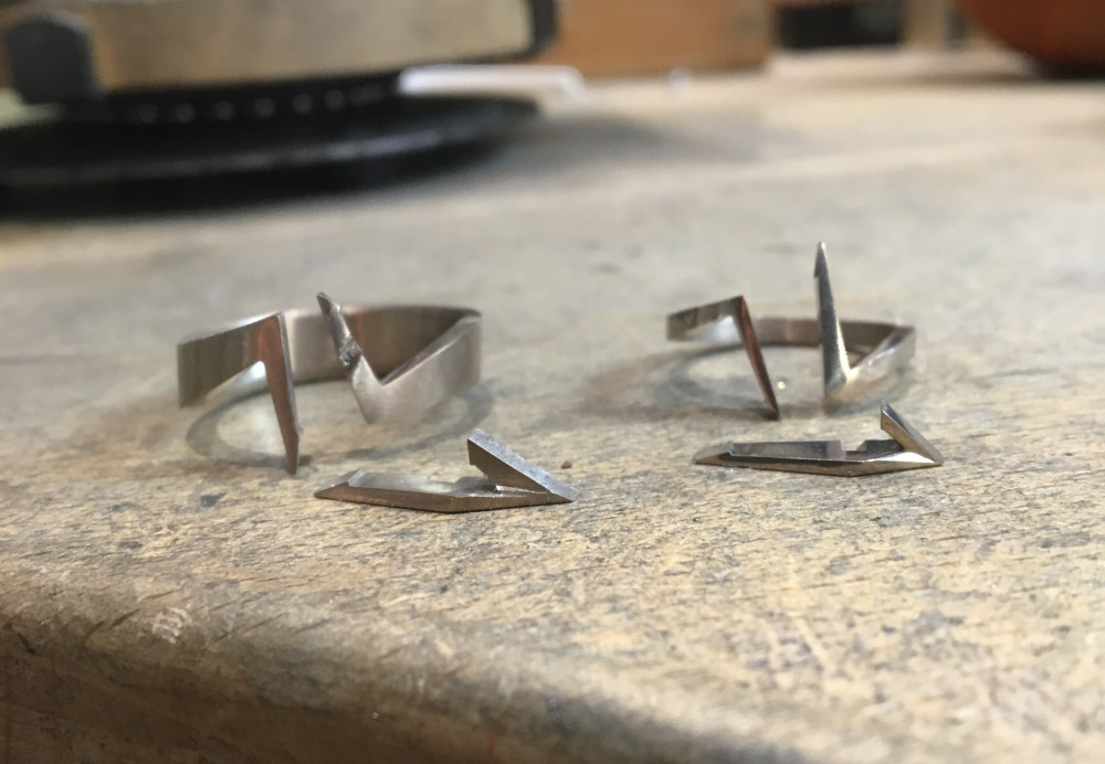 Hand forged Spark wedding bands in progress