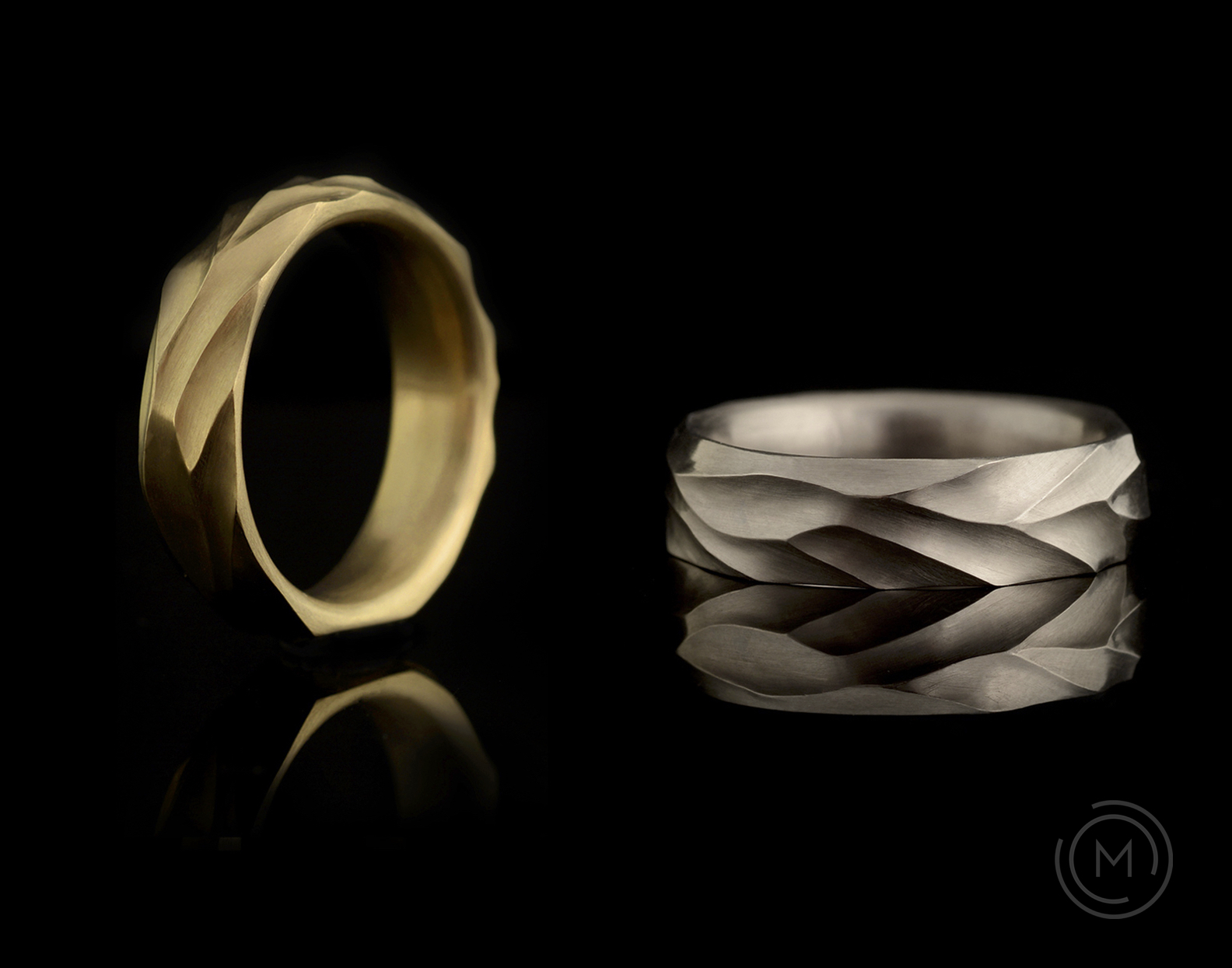 Mens Dune carved textured wedding rings