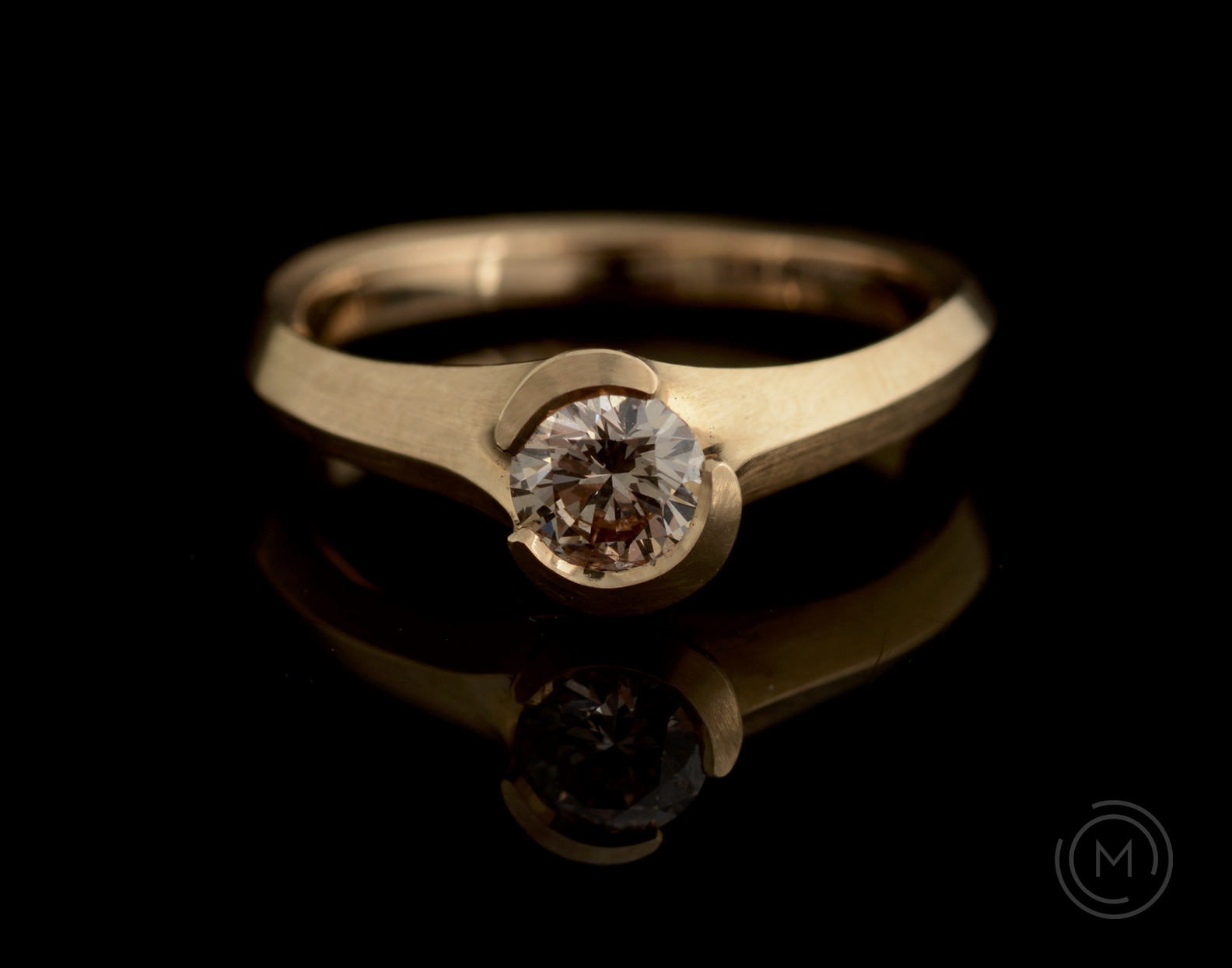 Arris hand-carved modern engagement ring with cognac diamond