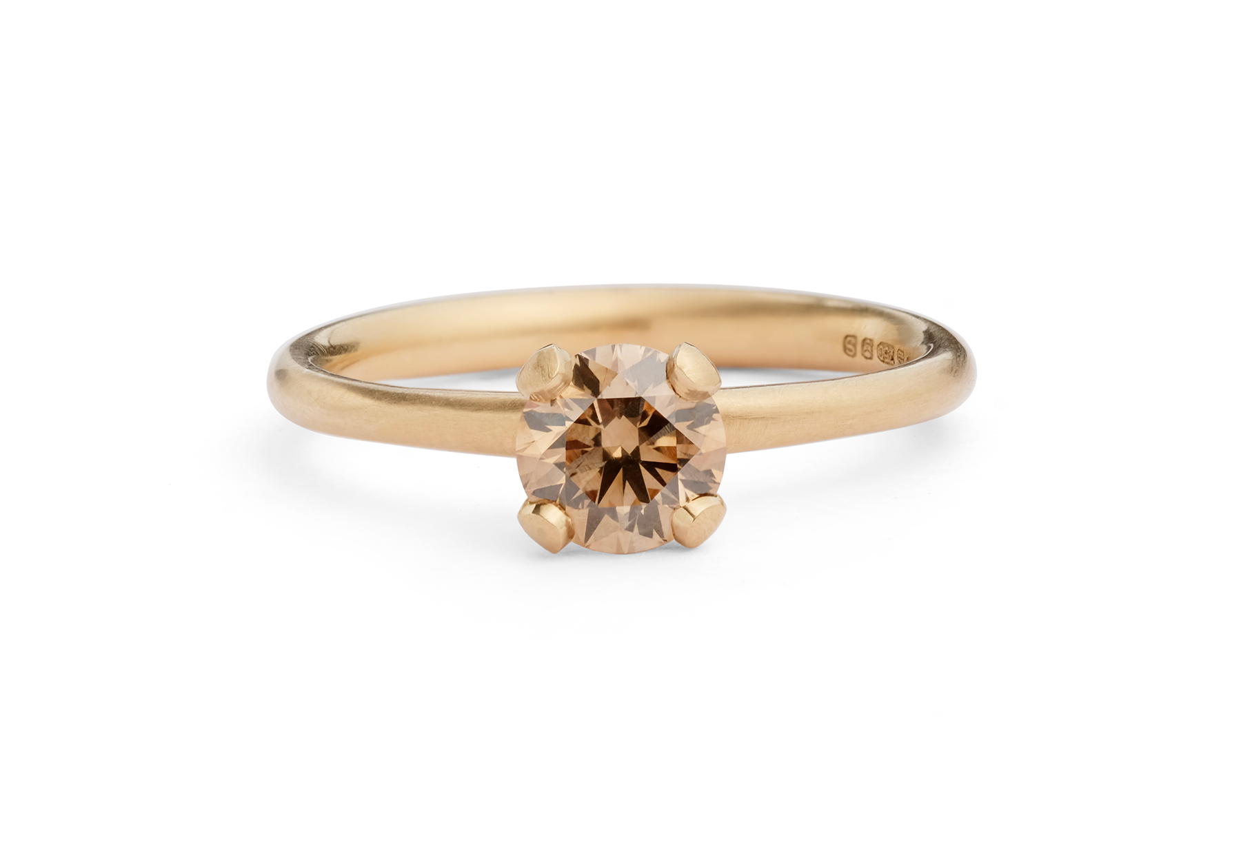 Modern rose gold and cognac diamond 4-claw engagement ring