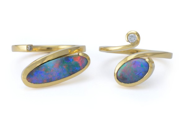 Hand-forged rings set with opal and diamonds