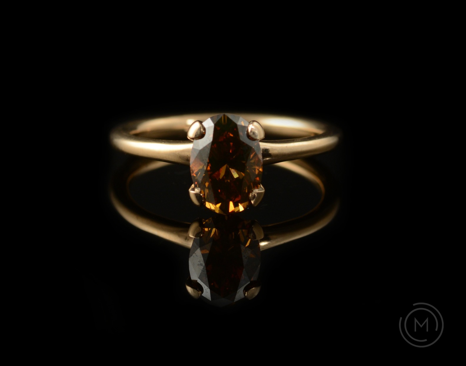 Oval cognac diamond 4-claw engagement ring - McCaul Goldsmiths London