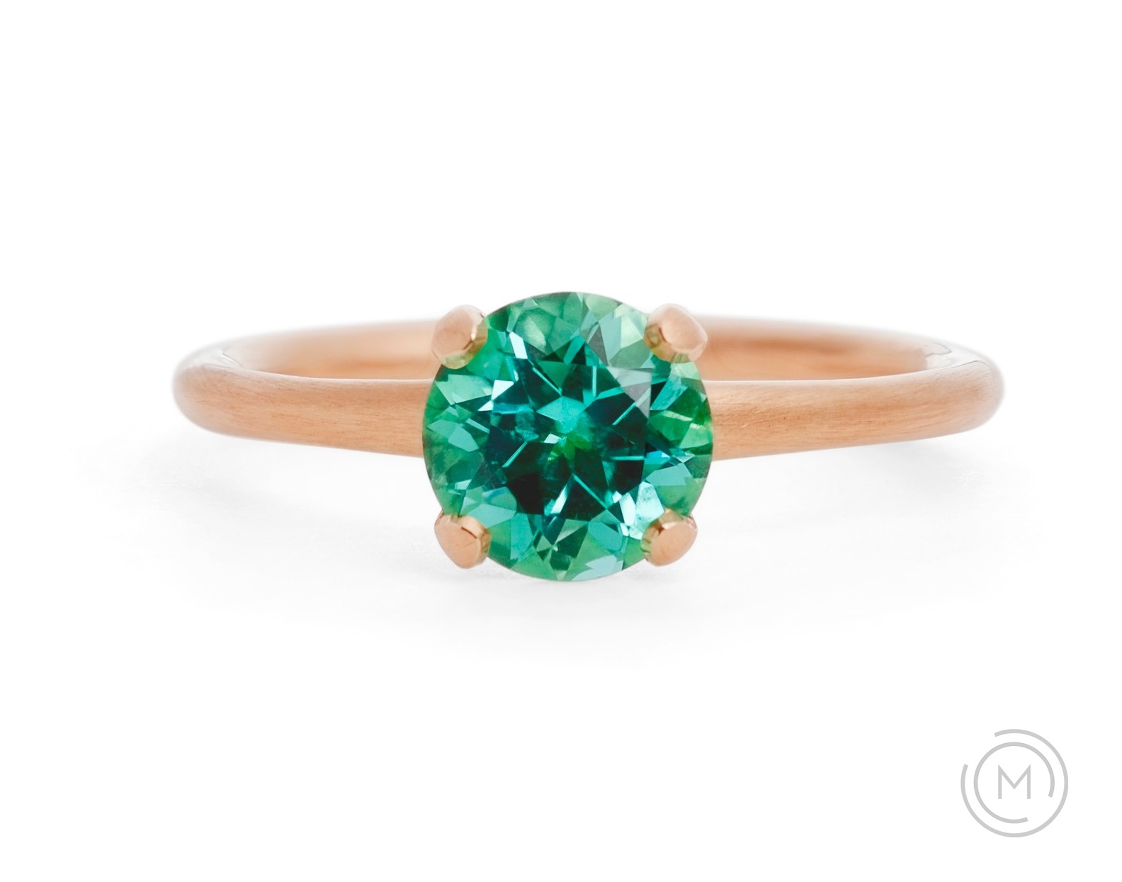 Rose gold and Paraiba tourmaline 4-claw engagement ring