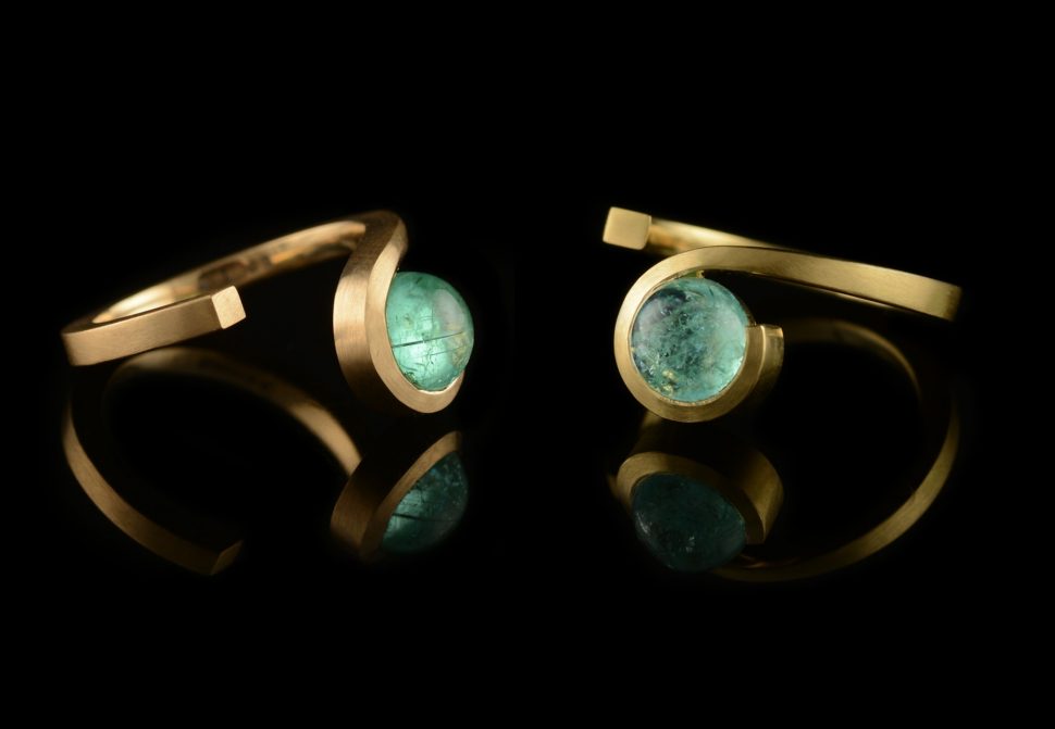 Paraiba tourmaline Twist rings in yellow and rose gold