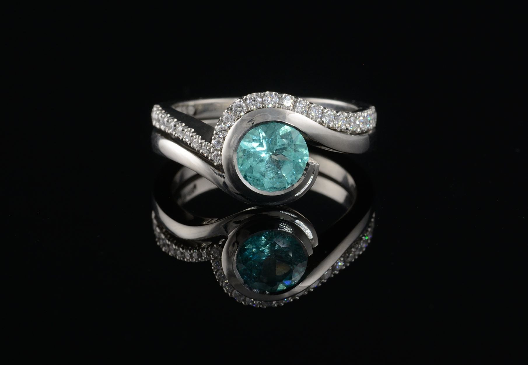 Platinum 'Wave' engagement and wedding ring set with pariaba tourmaline and diamonds