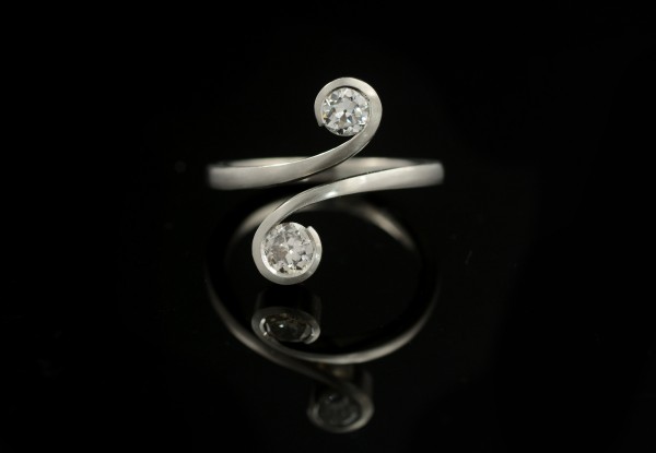 Two stone wrap around platinum and diamond cocktail ring
