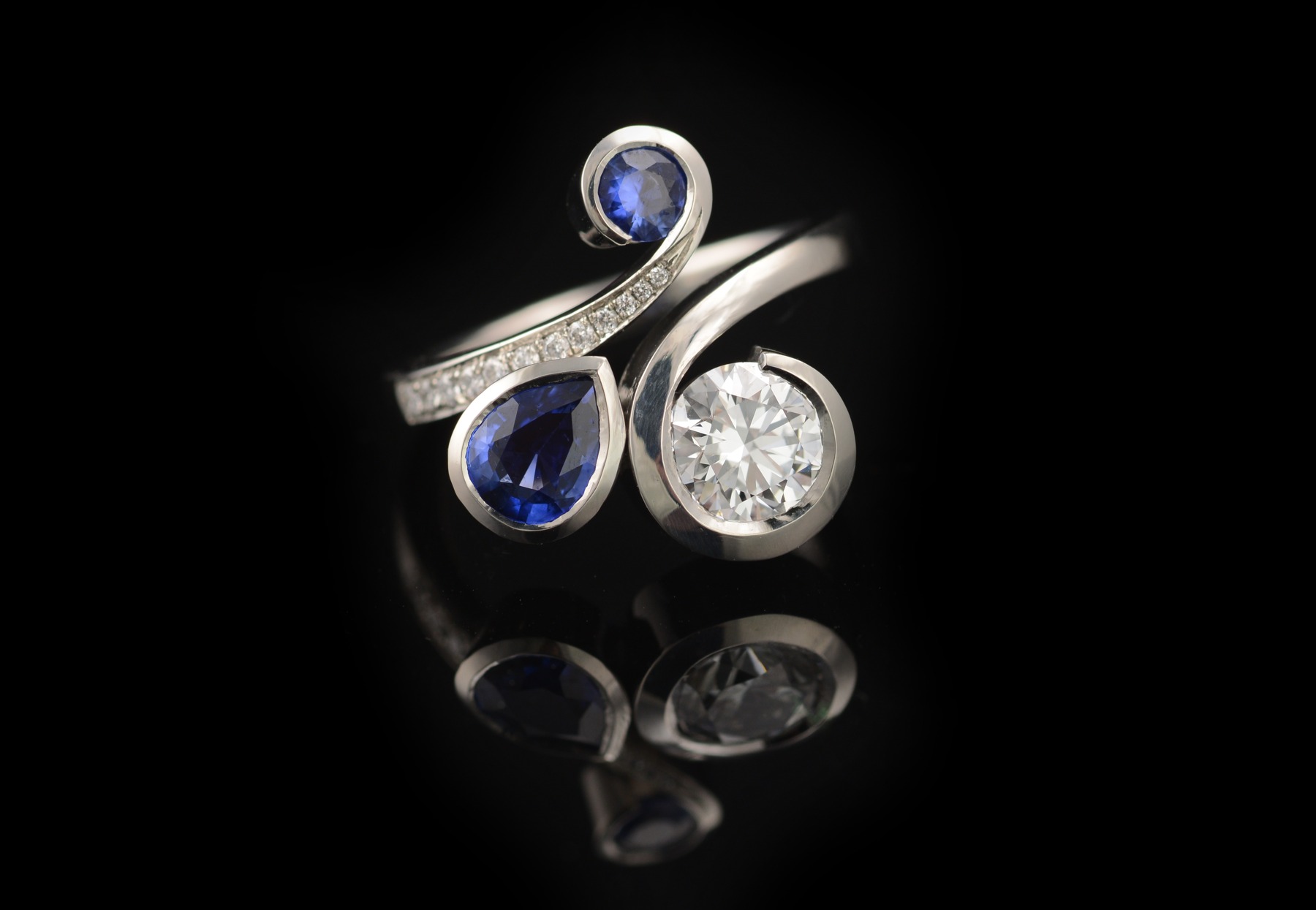 Sapphire, diamond and platinum engagement ring
