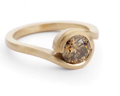 'Wave' satin finished rose gold and cognac diamond engagement ring
