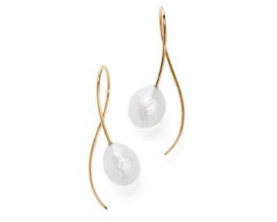 Rose gold and faceted white freshwater pearl drop earrings