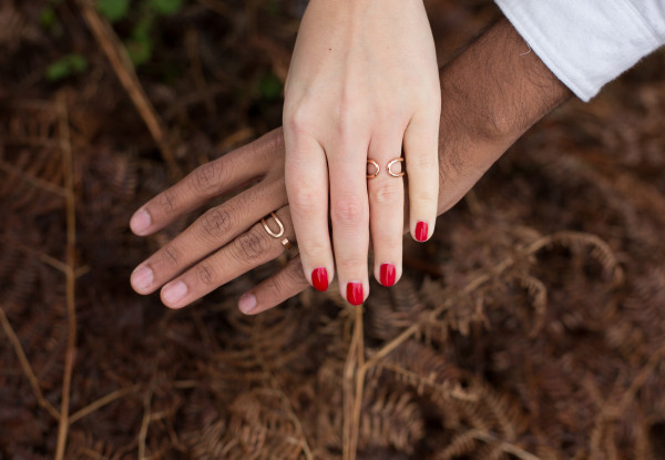 Matching rose gold his and her's wedding bands