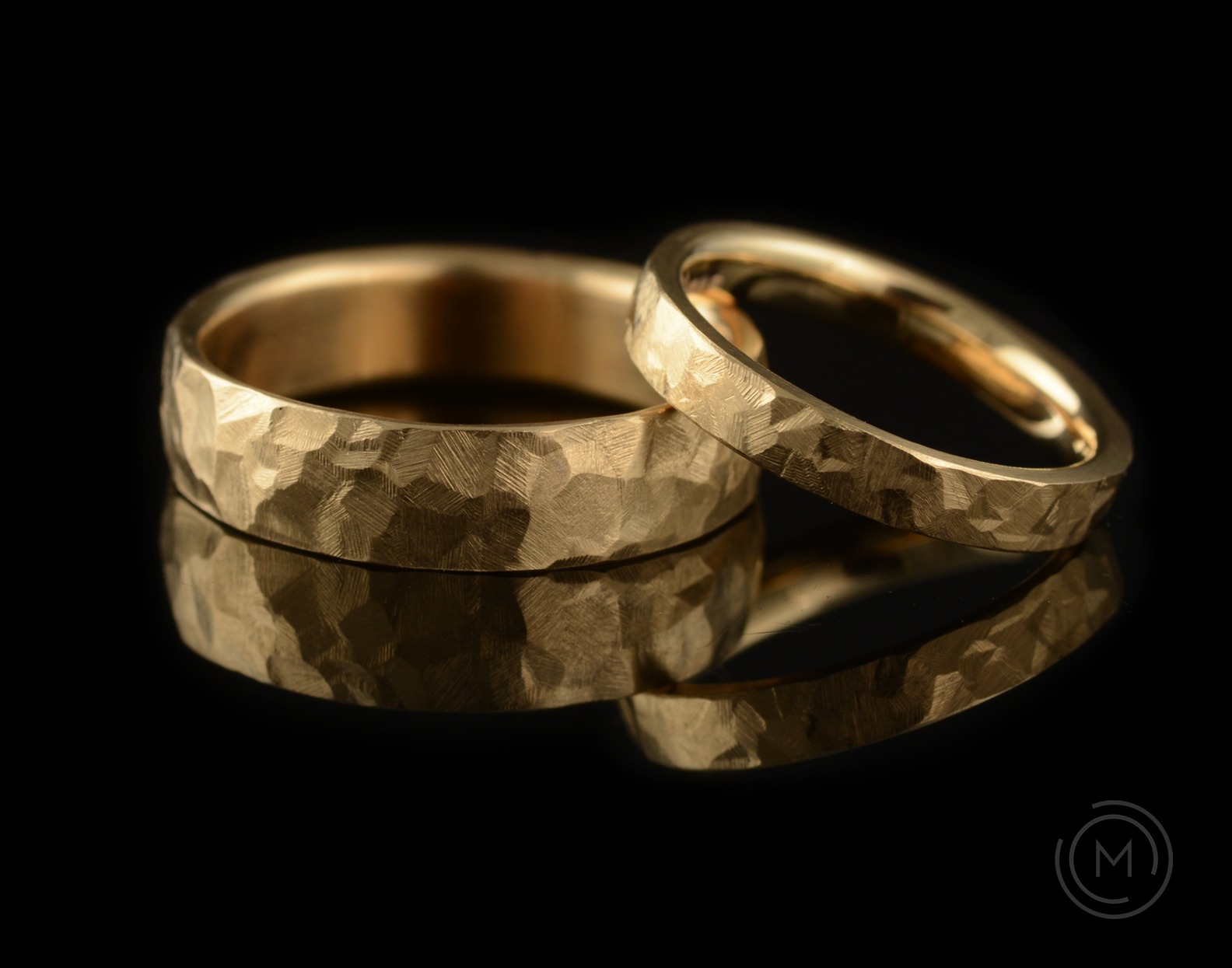 Rose gold mens hammered wedding rings