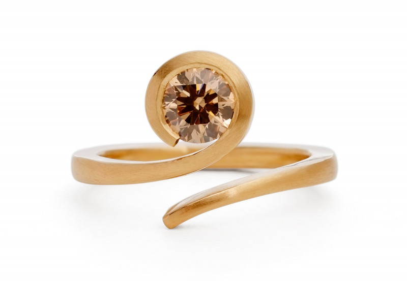 'Twist' 18ct rose gold and round cognac diamond engagement ring