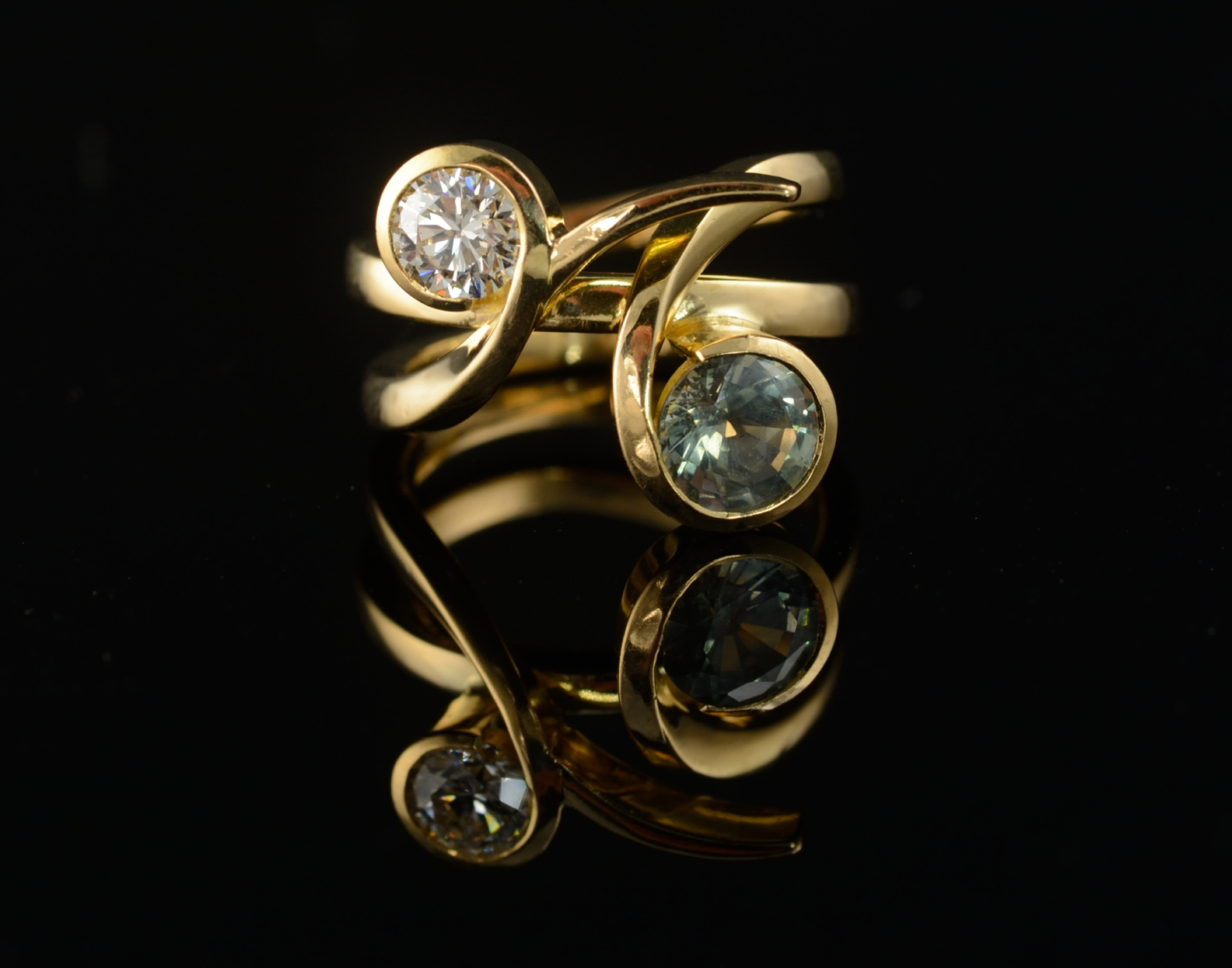 Interwine Two Stone Designer Gold Ring