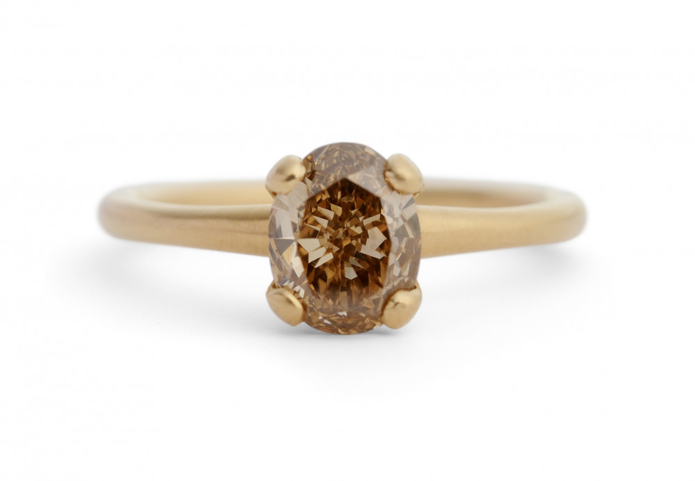 Sculpted rose gold and cognac diamond four claw engagement ring