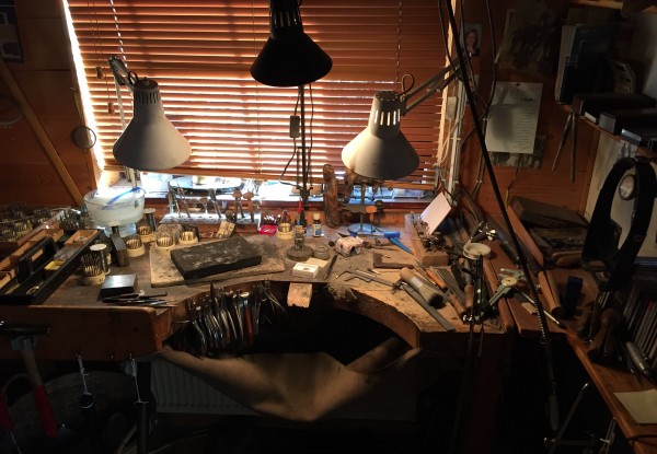 The workbench of stonecutter and goldsmith Erwin Springbrunn
