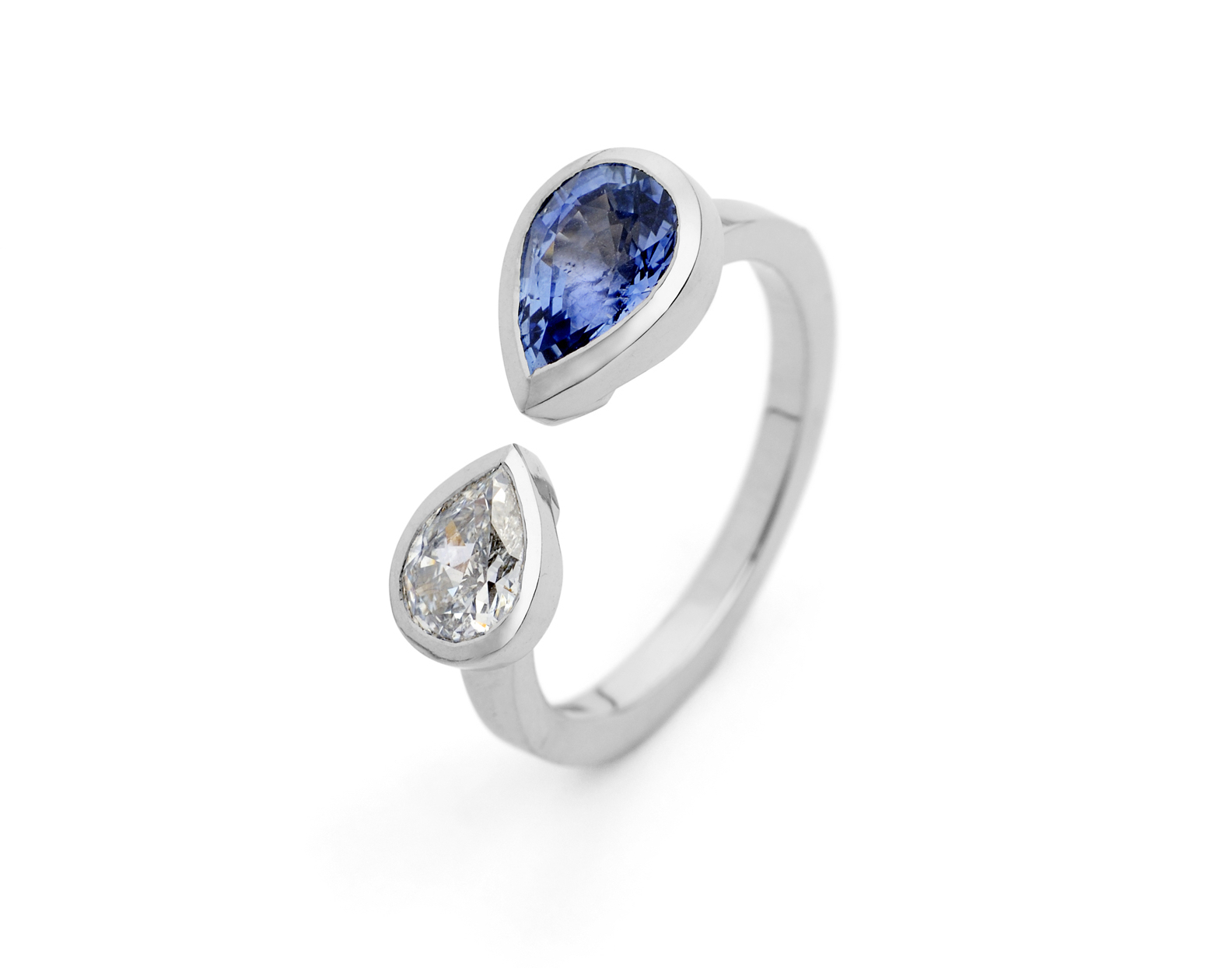 Sapphire and diamond two stone engagement ring