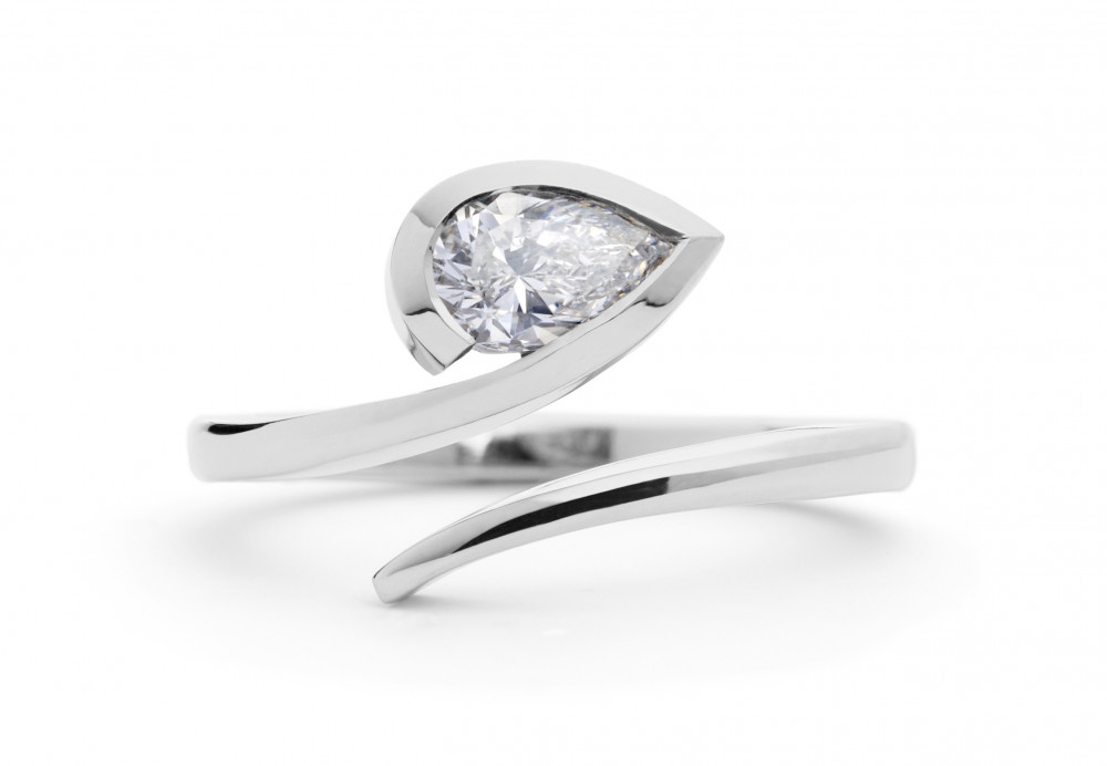 'Twist' White pear diamond engagement ring