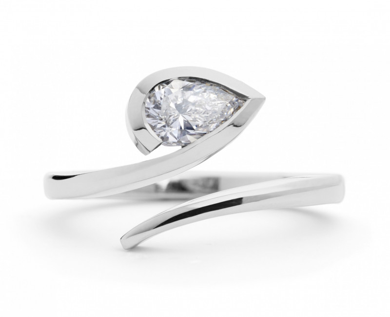 White pear cut diamond 'Twist' engagement ring