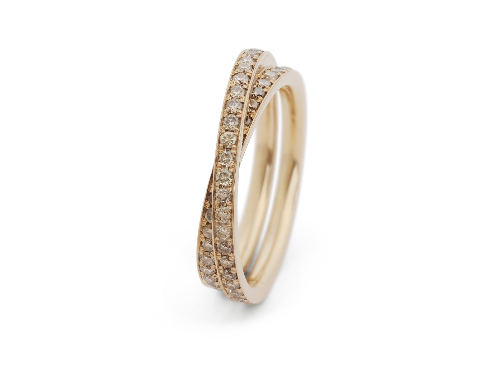 'Wrapover' 18 carat yellow gold and cognac diamond double loop ring