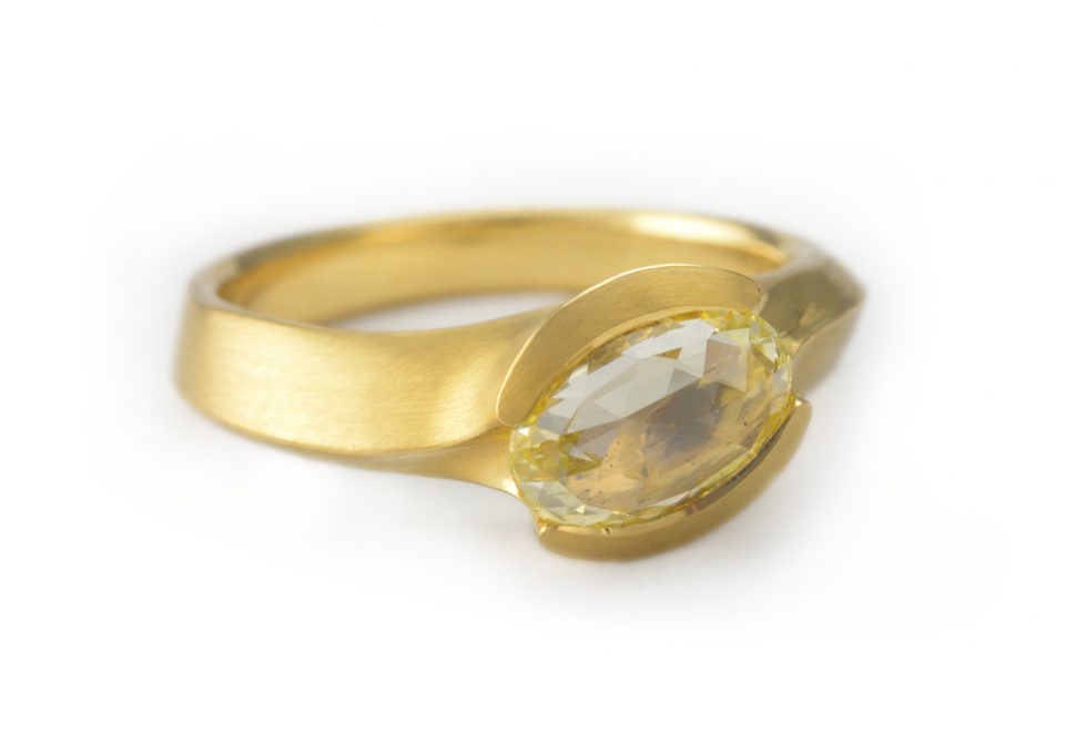 Wax-carved yellow gold and rose-cut yellow diamond ring