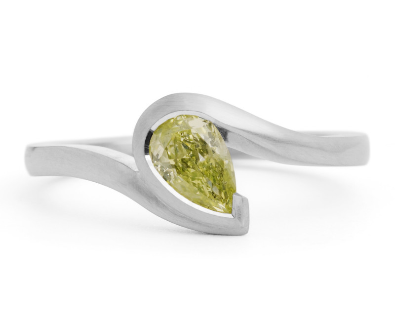 Yellow pear-shaped diamond and platinum ‘Wave’ ring