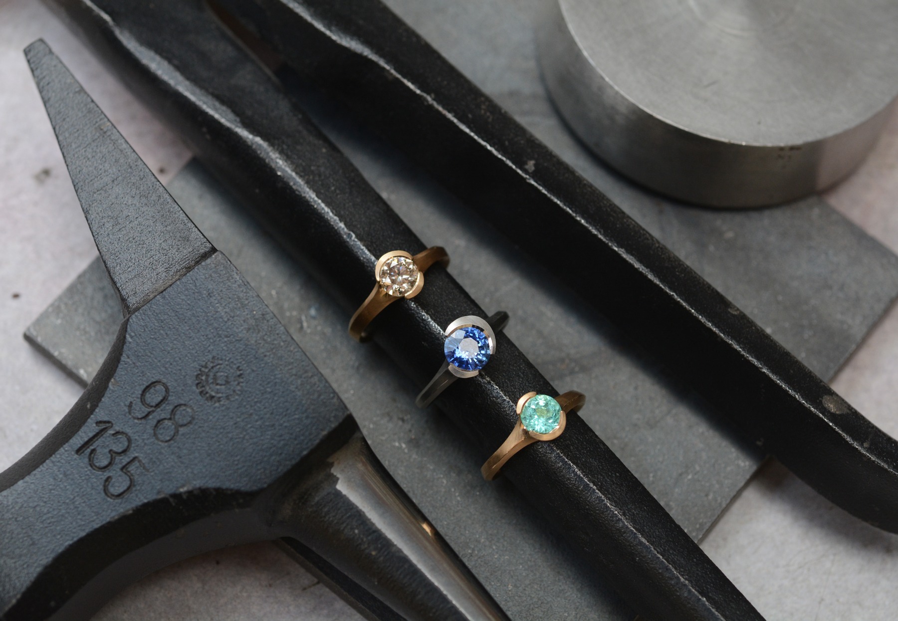Hand carved Arris engagement rings with jewellers tools